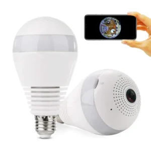 360-degree HD WiFi bulb camera with motion detection, night vision, and two-way recording. Ideal for indoor and outdoor security, offering day and night surveillance