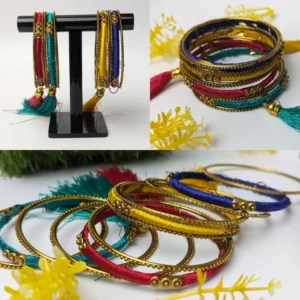 Handmade Lac Bangles Traditional Set - Ethnic Wedding Chudi for Women - 12 Pcs Mattel Bangles - Perfect Gift for Wife or Girls - Classic Red-Yellow Color