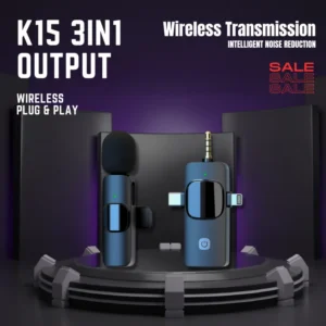 K15 Professional 3in1 Cordless USB Light-Weight Portable Wireless Recording Microphone