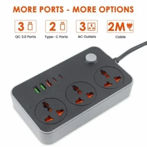 Heavy duty copper wired extension lead with 3 Socket, 3 USB Ports, and 2 Type-C Ports