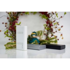 Bluepot 2-in-1 10000mAh Power Bank with Built-in Bluetooth Speaker | QuickCharge 2.0 Fast Charging Portable Battery | Dual USB Port Powerbank for iPhone & Android | 10000 mAh Wireless Music Speaker for Travel & Outdoor - White Black Silver