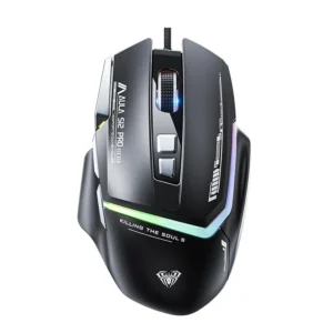Aula Mountain S12Pro wired gaming mouse in black with RGB lighting, available at dotbox.pk.