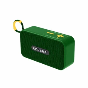 Tactical army green KOLEER H33 Outdoor Portable Mini Speaker with bright yellow volume buttons and integrated carrying loop lanyard, available online via Dotbox Pakistan.