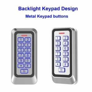 RFID Reader Access Control Keypad with backlit metal keys illuminated in bright blue color available at Dotbox Pakistan